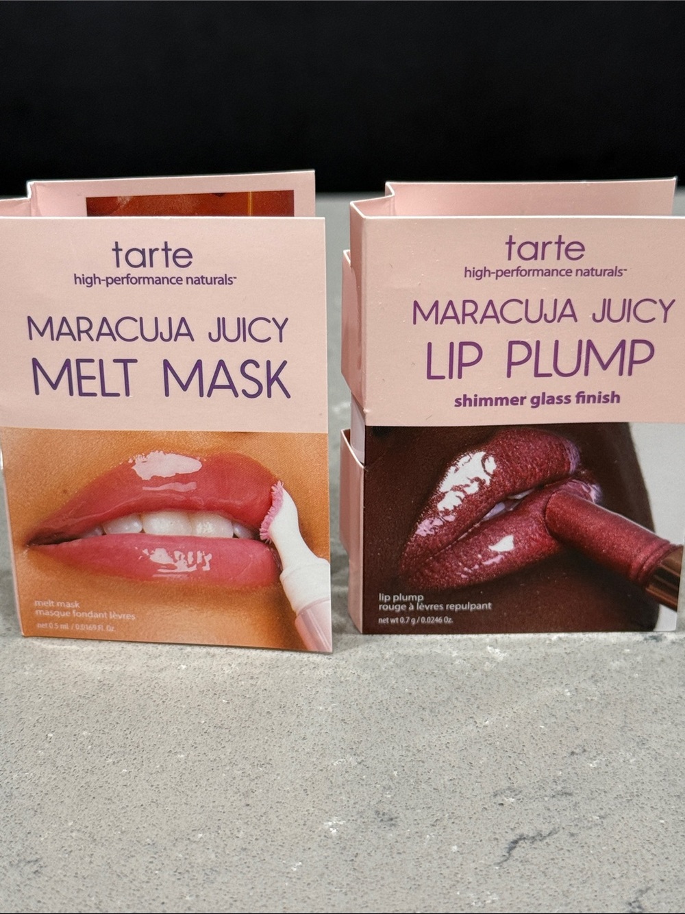 tarte Maracuja Juicy Lip Plump & Melt Mask Duo — new, both mini